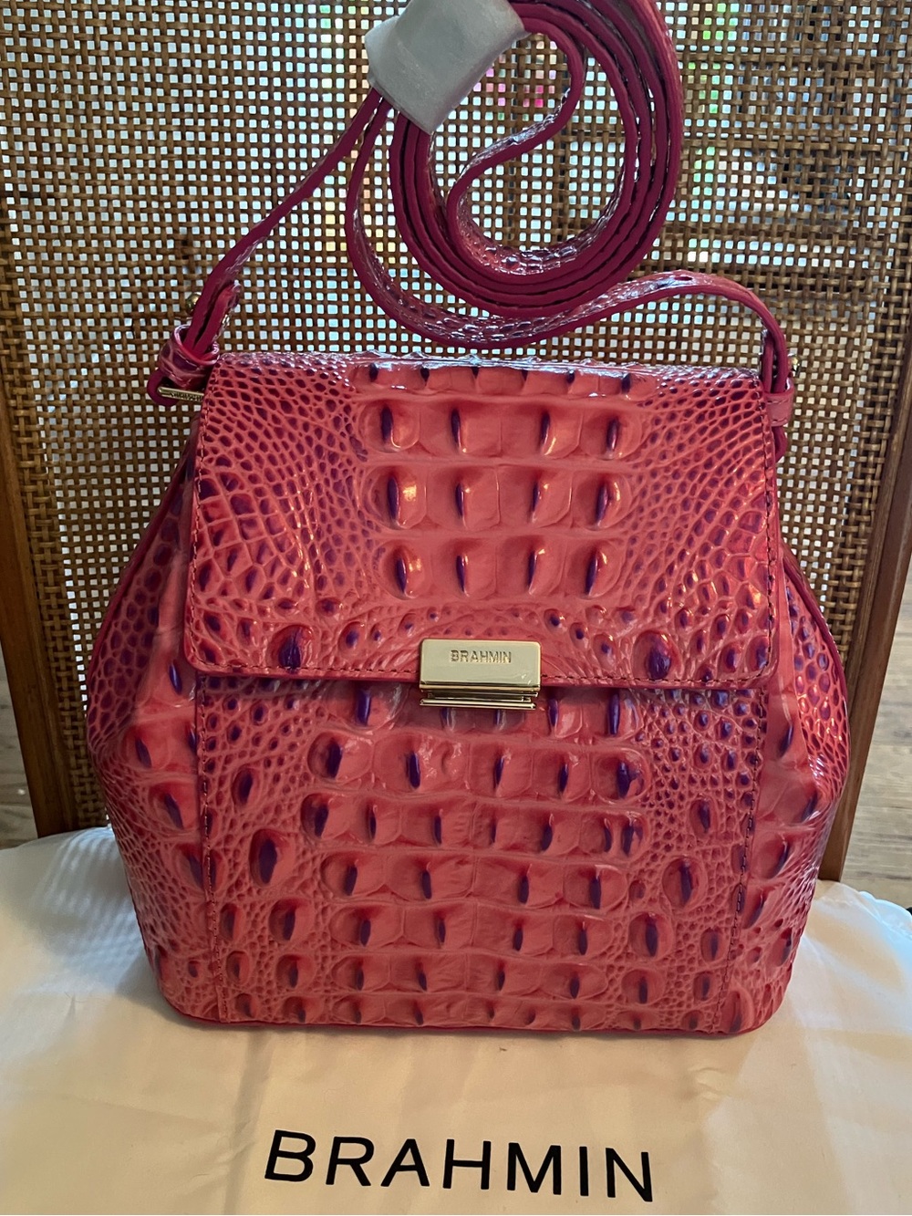 Brahmin Margo Phlox Pink Melbourne Leather Crossbody Bag NWT